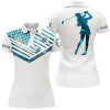 Custom Womens Golf Polo Shirt Blue Marble American Flag Custom Name White Golf