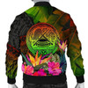 FUNSTUFFPRINT American Samoa Polynesian Men’s Bomber Jacket – Hibiscus and Banana Leaves – BN15 Bomber Jacket 3D Bomber Jacket