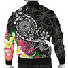 FUNSTUFFPRINT Bomber Jacket American Samoa Polynesian – Turtle Plumeria (Black) – BN18 Bomber Jacket 3D Bomber Jacket