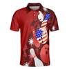 Bowling Men Polo Shirt - American Flag Christmas Bowling Ball and Pins Men Polo Shirt - Perfect Gift For Friend, Family, Bowling Lovers