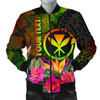 FUNSTUFFPRINT Bomber Jacket Polynesian Hawaii Kanaka Maoli Polynesian Personalised – Hibiscus and Banana Leaves 3D Bomber Jacket