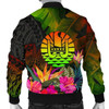 FUNSTUFFPRINT Bomber Jacket Tahiti Polynesian Personalised – Hibiscus and Banana Leaves 3D Bomber Jacket