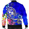 FUNSTUFFPRINT Bomber Jacket Tonga – Turtle Plumeria (Blue) 3D Bomber Jacket