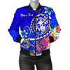 FUNSTUFFPRINT Bomber Jacket Tonga Custom Personalised – Turtle Plumeria (Blue) 3D Bomber Jacket