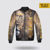 FUNSTUFFPRINT Personalized Name The King Lion Christian Jesus Bomber Jacket For Men Women 3D Bomber Jacket