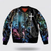 FUNSTUFFPRINT Way Maker Miracle Worker Jesus Lion Cross Bomber Jacket - Jesus Shirt for Men Women 3D Bomber Jacket