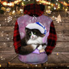 FUNSTUFFPRINT Tuxedo Cat Book Feather Plaid   3D Hoodie and Zip Hoodie