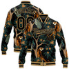 FUNSTUFFPRINT Custom Black Black-Old Gold Tiger And Peacock 3D Pattern Design Bomber Full-Snap Varsity Letterman Jacket 3D Baseball Jacket