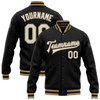 FUNSTUFFPRINT Custom Black White-Old Gold Bomber Full-Snap Varsity Letterman Jacket 3D Baseball Jacket