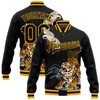 FUNSTUFFPRINT Custom Black Gold Heron And Tiger 3D Pattern Design Bomber Full-Snap Varsity Letterman Jacket 3D Baseball Jacket