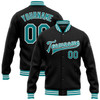 FUNSTUFFPRINT Custom Black Teal-White Bomber Full-Snap Varsity Letterman Jacket 3D Baseball Jacket