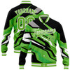 FUNSTUFFPRINT Custom Neon Green Neon Green Black-Gray 3D Pattern Design Bomber Full-Snap Varsity Letterman Jacket 3D Baseball Jacket