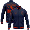 FUNSTUFFPRINT Custom Navy Orange Bomber Full-Snap Varsity Letterman Jacket 3D Baseball Jacket