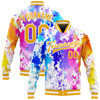 FUNSTUFFPRINT Custom Tie Dye Gold-White Rainbow 3D Bomber Full-Snap Varsity Letterman Jacket 3D Baseball Jacket