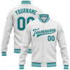 FUNSTUFFPRINT Custom White Teal-Gray Bomber Full-Snap Varsity Letterman Jacket 3D Baseball Jacket