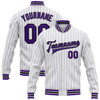 FUNSTUFFPRINT Custom White Purple Pinstripe Black Bomber Full-Snap Varsity Letterman Jacket 3D Baseball Jacket