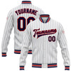 FUNSTUFFPRINT Custom White Navy Pinstripe Red Bomber Full-Snap Varsity Letterman Jacket 3D Baseball Jacket