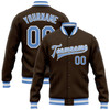 FUNSTUFFPRINT Custom Brown Light Blue-White Bomber Full-Snap Varsity Letterman Jacket 3D Baseball Jacket
