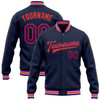 FUNSTUFFPRINT Custom Navy Purple-Orange Bomber Full-Snap Varsity Letterman Jacket 3D Baseball Jacket