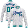 FUNSTUFFPRINT Custom White Purple Pinstripe Teal Bomber Full-Snap Varsity Letterman Jacket 3D Baseball Jacket