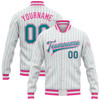 FUNSTUFFPRINT Custom White Teal Pinstripe Pink Bomber Full-Snap Varsity Letterman Jacket 3D Baseball Jacket