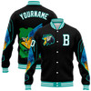 FUNSTUFFPRINT Custom Black White-Aqua Parrot 3D Pattern Design Bomber Full-Snap Varsity Letterman Jacket 3D Baseball Jacket