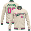 FUNSTUFFPRINT Custom Cream Pink-Kelly Green Bomber Full-Snap Varsity Letterman Jacket 3D Baseball Jacket
