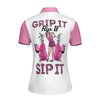 Pink Leopard Pattern Golf Women Polo Shirt, Grip It Rip It Sip It Short Sleeve Shirt For Ladies