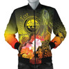 FUNSTUFFPRINT Federated States of Micronesia Custom Personalised Men’s Bomber Jackets – Humpback Whale with Tropical Flowers (Yellow) 3D Bomber Jacket