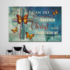 Philippians 413 I Can Do All Things Through Christ Wall Art Canvas, Butterflies Cross Christian Wall Decor - Religious Wall Decor