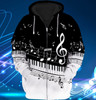 FUNSTUFFPRINT  Full Print - Piano  3D Hoodie and Zip Hoodie
