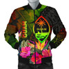 FUNSTUFFPRINT Guam Polynesian Men’s Bomber Jacket – Hibiscus and Banana Leaves – BN15 Bomber Jacket