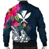 FUNSTUFFPRINT Hawaii Men’s Bomber Jacket – Polynesian Hibiscus with Summer Vibes – BN15 Bomber Jacket