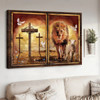 Lion And Lamb Orange Sunset Cross Canvas Wall Art - Christian Poster - Religious Wall Decor