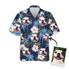 Custom Image Dog Blue Palm Tree and Flower Pattern Hawaiian Shirt, Gift for Dog Lovers