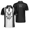 Black And White Argyle Pattern Golf Men Polo Shirt, Just Golf It Skull Short Sleeve Golf Shirt For Men