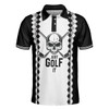 Black And White Argyle Pattern Golf Men Polo Shirt, Just Golf It Skull Short Sleeve Golf Shirt For Men