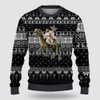 FUNSTUFFPRINT Christian Ugly Christmas Sweater, Jesus Riding A Dinosaur Picture Ugly Christmas Sweater, Religious Christmas Sweaters Ugly  Sweater