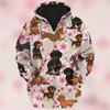 FUNSTUFFPRINT Dachshund And Pink Flower  3D Hoodie and Zip Hoodie