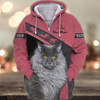 FUNSTUFFPRINT Maine Coon Pink Love Cats   3D Hoodie and Zip Hoodie