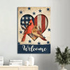 Cardinal Couple Heart Shape Blue Star Us Flag Welcome Heaven Canvas Wall Art - Christian Wall Decor