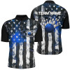 Custom Bowling And Pins Blue Lightning American Flag Customized Name, Team Name 3D Zipper Polo Shirt For Men