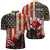 Custom Bowling And Pins Blue Lightning American Flag Customized Name, Team Name 3D Zipper Polo Shirt For Men