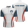 Custom Bowling And Pins American Flag Patriotic League Customized Name, Team Name 3D Zipper Polo Shirt For Men