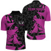 Custom Bowling And Pins Ball Pattern Bowlers Customized Name, Team Name 3D Zipper Polo Shirt For Men