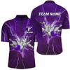 Custom Coolspod Bowling And Pins Multicolor Lightning Thunder Customized Name, Team Name 3D Zipper Polo Shirt For Men