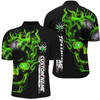 Custom Bowling And Pins Mutilcolor Flame Skull Customized Name, Team Name 3D Zipper Polo Shirt For Men