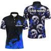Custom Billiard Blue Skull Fire 8 Ball Customized Name, Team Name 3D Polo Shirt For Men, Gift for Billiard Players