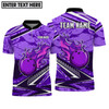 Custom Bowling And Pins Purple Fire Customized Name, Team Name 3D Jersey Shirt For Men