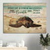Amazing Turtle Drawing Beach Painting Every Day Is A New Beginning Canvas Wall Art - Christian Wall Decor